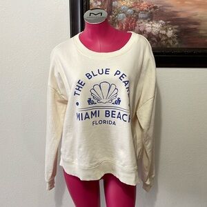 Maeve Anthropologie The Blue Pearl Miami Beach Ivory Crewneck Sweatshirt Medium